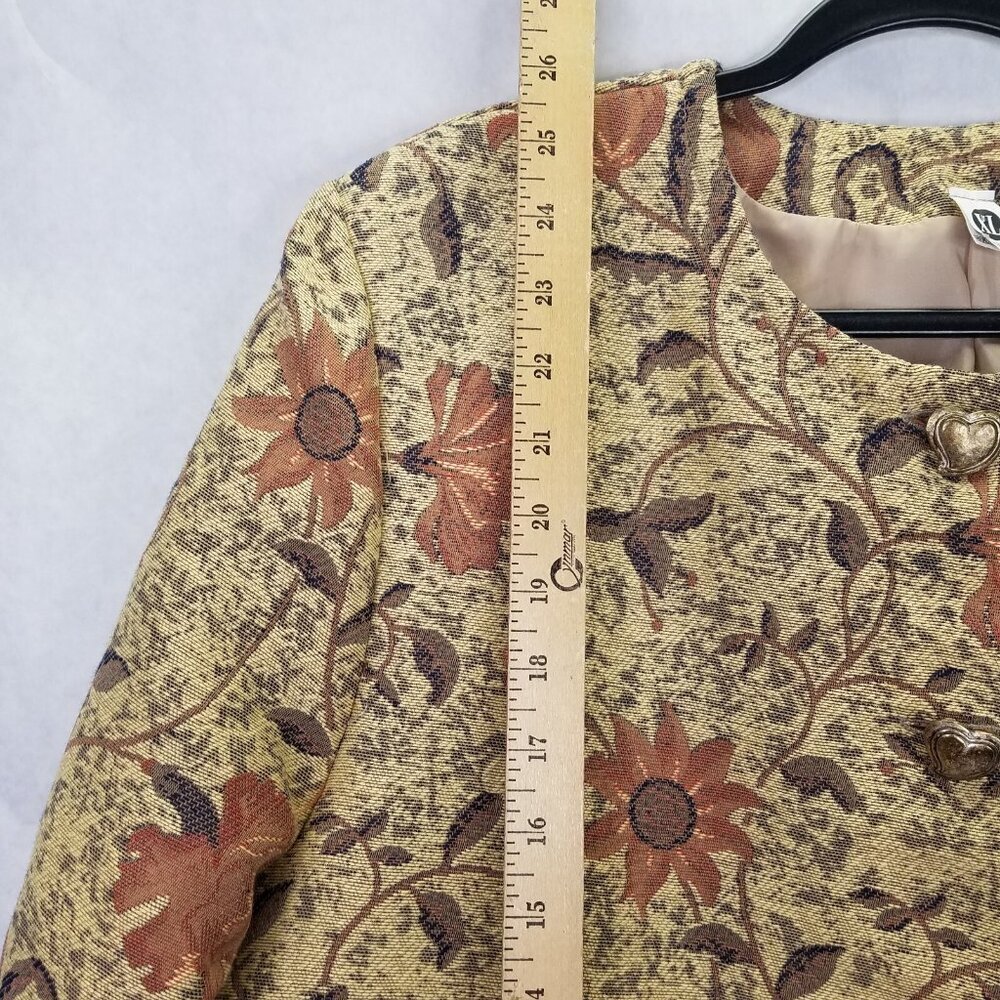 Lambrini Blazer Jacket Women XL Tweed Tapestry Gold Floral Heart Coat Button Vtg - Picture 14 of 16